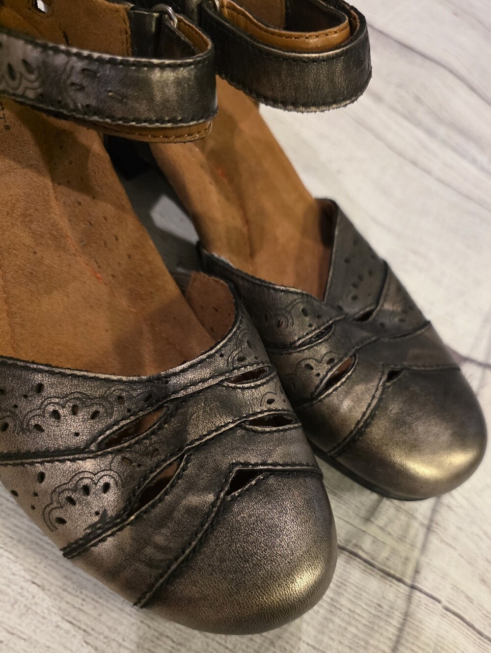 Rockport Cobb Hill Pewter Mary Jane Size 8 Leather Comfort Shoe Dark Academia - Picture 4 of 12